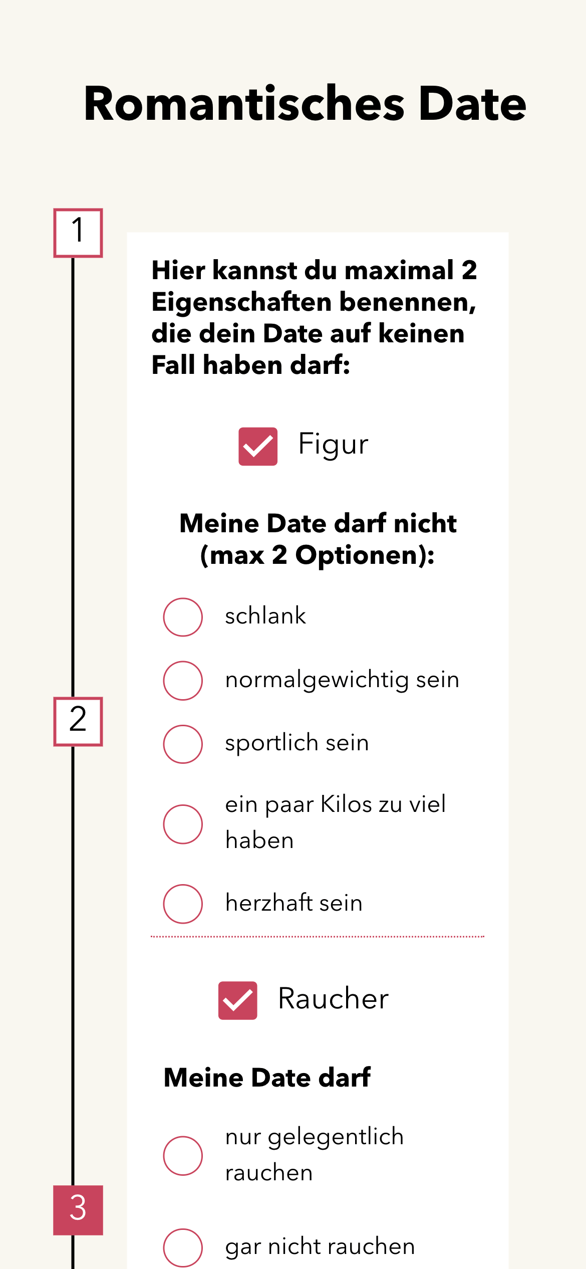 Screenshot der Namuho App zeigt einen Teil des Registrierungsformulars mit der Frage, welche No Gos du einstellen möchtest.
